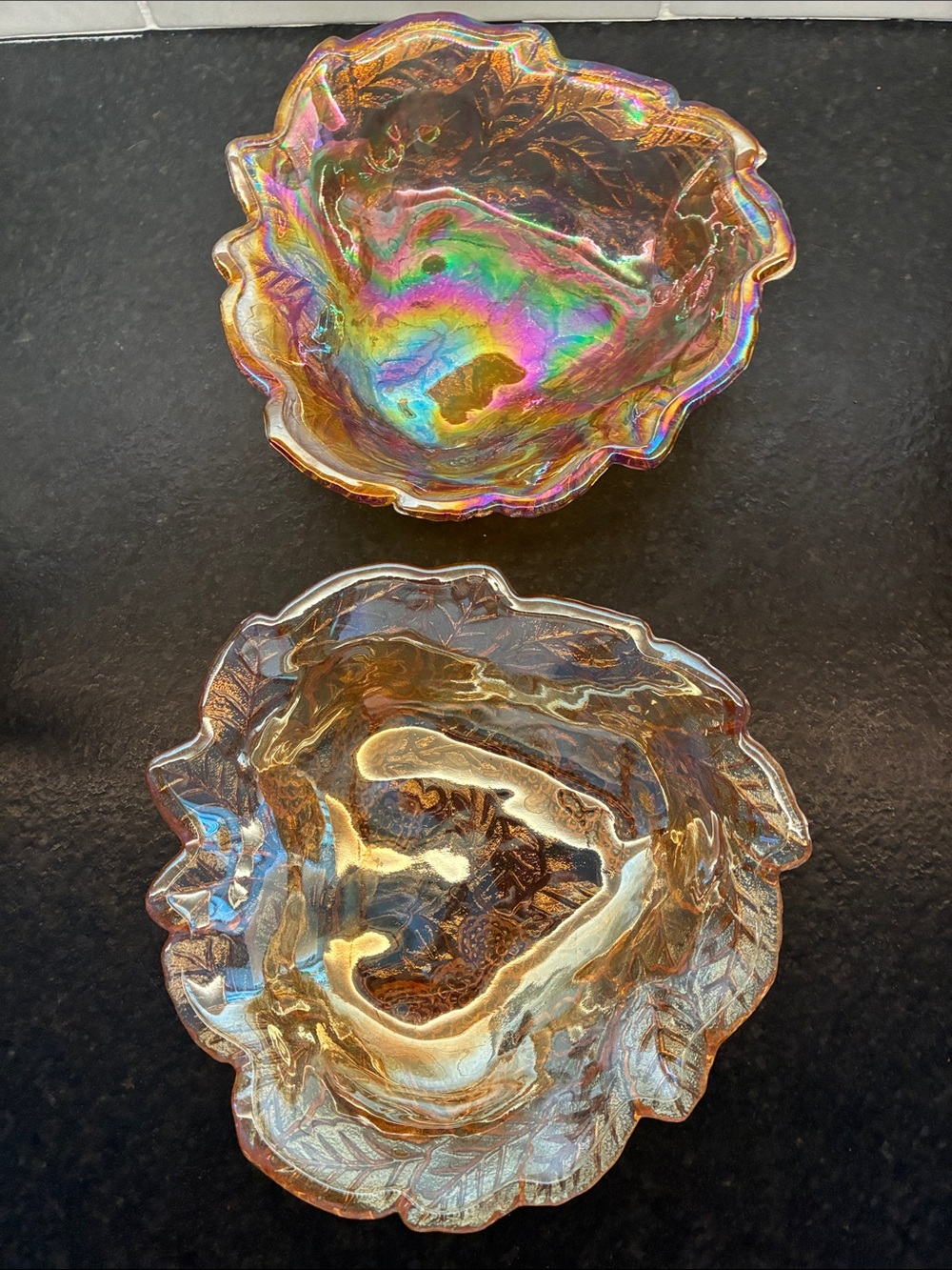 Indiana Glass Decorative Bowls - Set of 2 CARNIVAL glass. 2 variations.